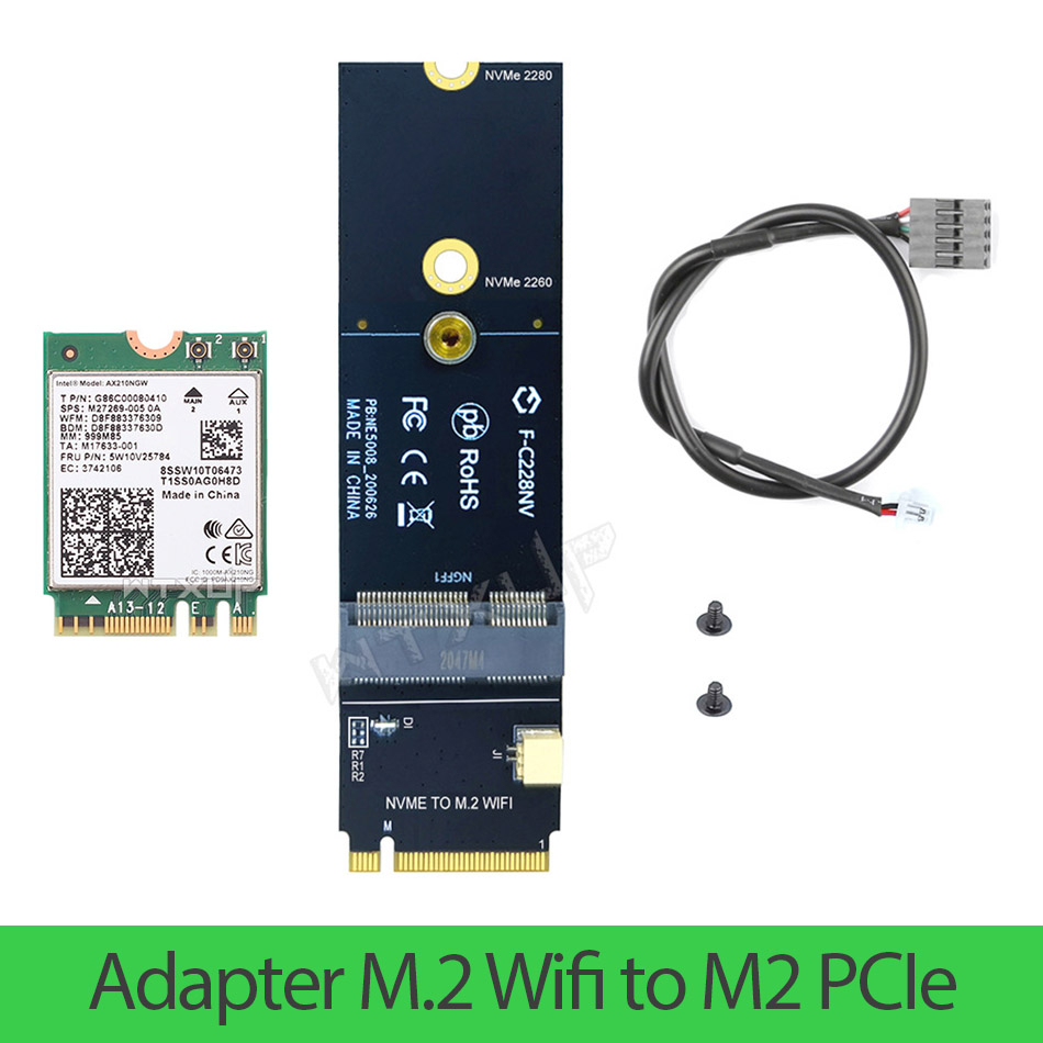 Adapter chuyển đổi M2 Wifi Key E. A E Key to M2 PCIe 2280. Lắp đặt card mạng M2 Wifi vào mainboard không có khe M2 Wifi