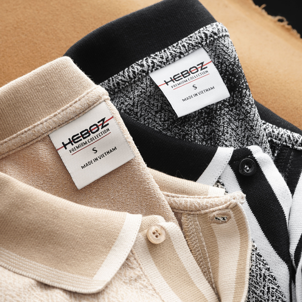 Áo thun nam có cổ bẻ logo in nhung Heboz 2M vải dệt cao cấp - 00001618