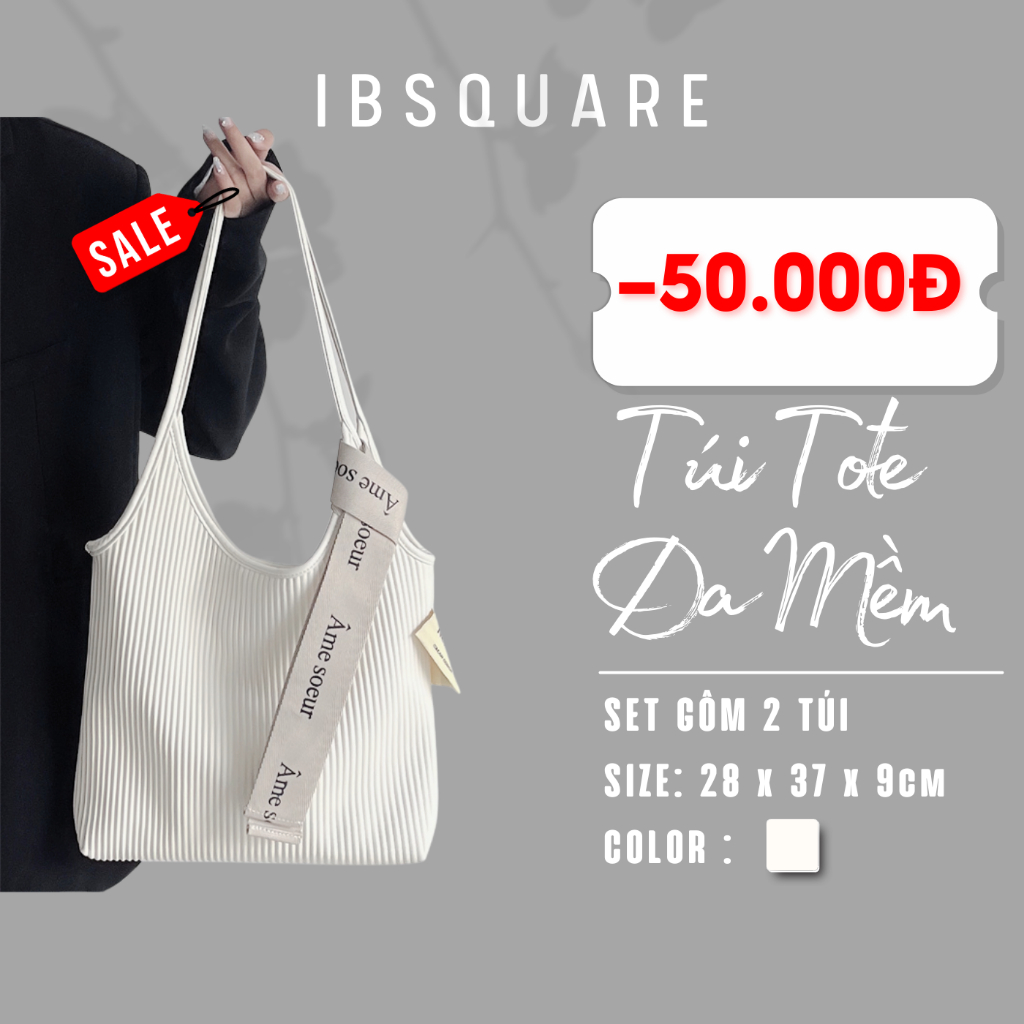 Túi tote đeo vai da PU Túi xách to A4 Túi xách xếp li đi học đi làm size lớn Phong cách Hàn Quốc TT4 - IBSQUARE