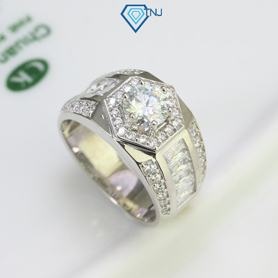 Nhẫn bạc nam Moissanite 7ly xi bạch kim, kèm thẻ tra cứu đá mặt lục giác sang trọng NNAM0022 - Trang Sức TNJ