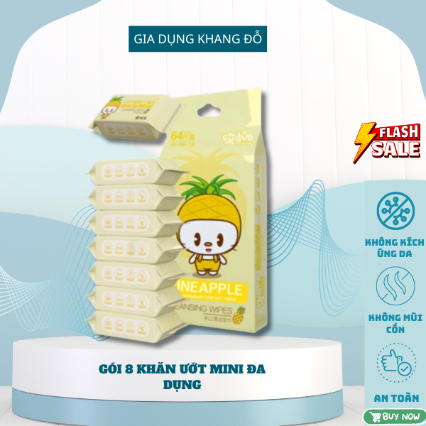 Gói (Lẻ) 8 khăn ướt mini - Khăn giấy ướt bỏ túi tiện lợi nhiều hình dễ thương