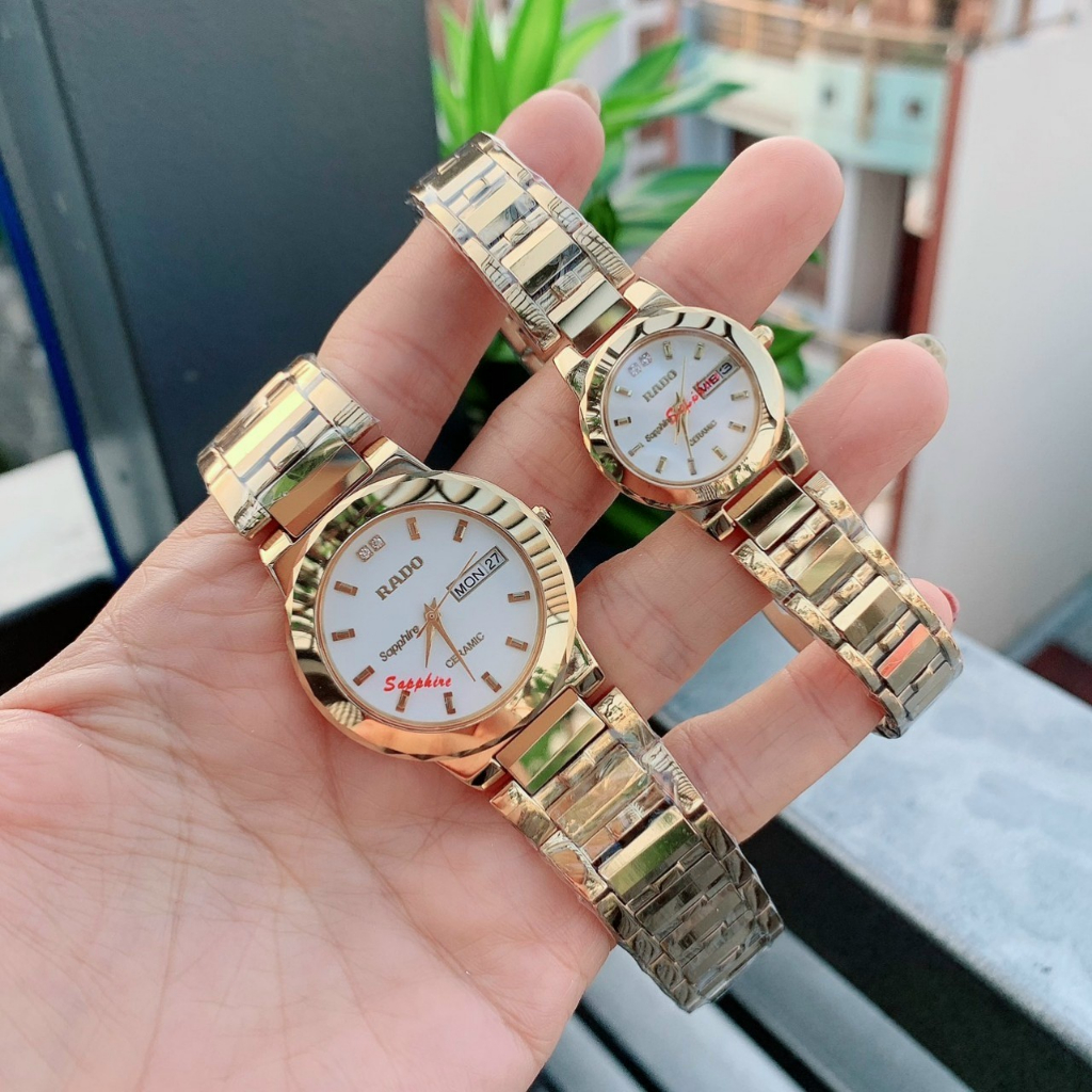 Đồng Hồ Nam Nữ  RaaDor Dây Kim Loại + Đá Chạy 2 Lịch