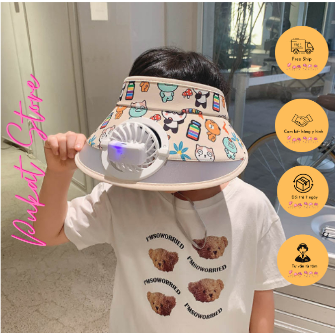 Mũ chống nắng có quạt chống tia UV cho bé trai và bé gái nhiều họa tiết và màu sắc dễ thương (PM02)