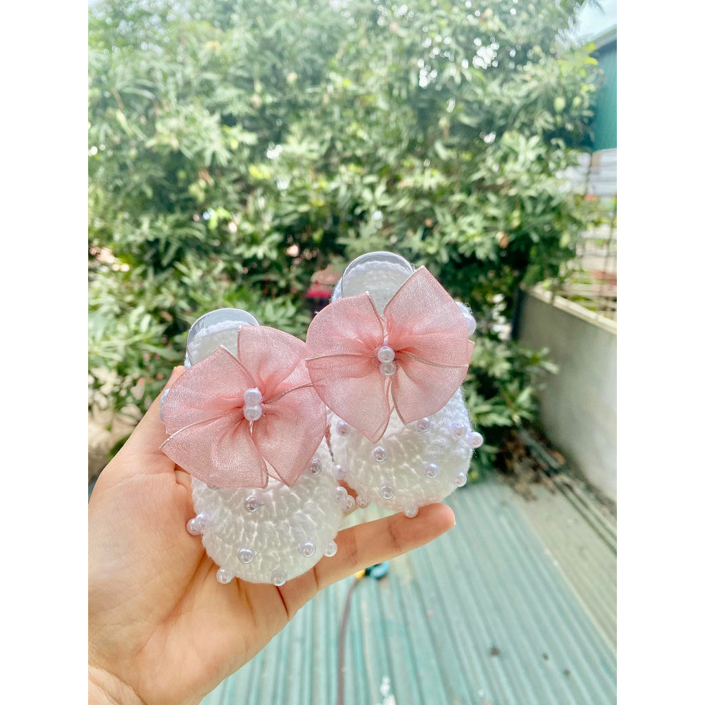 Giầy Công Chúa Cho Bé Gái. Giầy Len Handmade Cho Bé Sơ Sinh, Giầy Sơ Sinh, Giầy Bé Gái Đầy Tháng