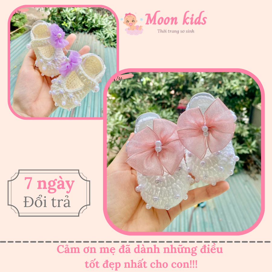 Giầy Công Chúa Cho Bé Gái. Giầy Len Handmade Cho Bé Sơ Sinh, Giầy Sơ Sinh, Giầy Bé Gái Đầy Tháng