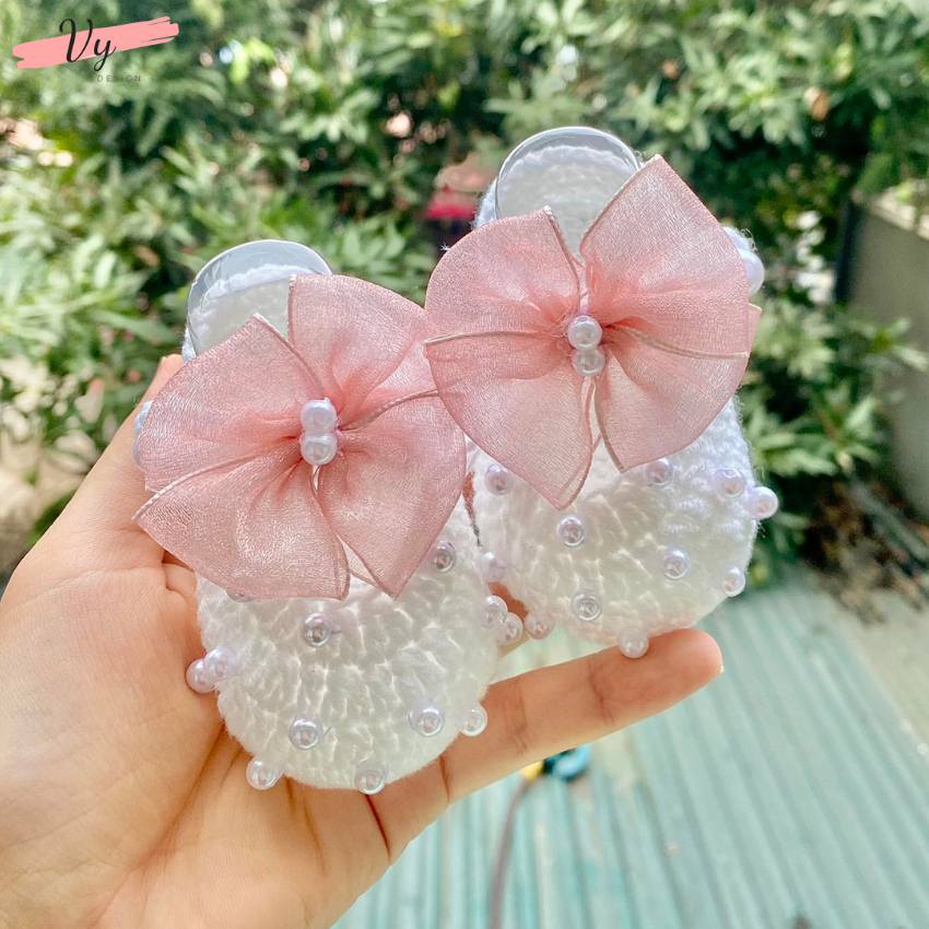 Giầy Công Chúa Cho Bé Gái. Giầy Len Handmade Cho Bé Sơ Sinh, Giầy Sơ Sinh, Giầy Bé Gái Đầy Tháng