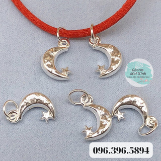 Mặt trăng treo ngôi sao - màu trắng - charm phụ kiện xâu, phối vòng tay, chuỗi hạt gỗ phong thủy may mắn nam, nữ
