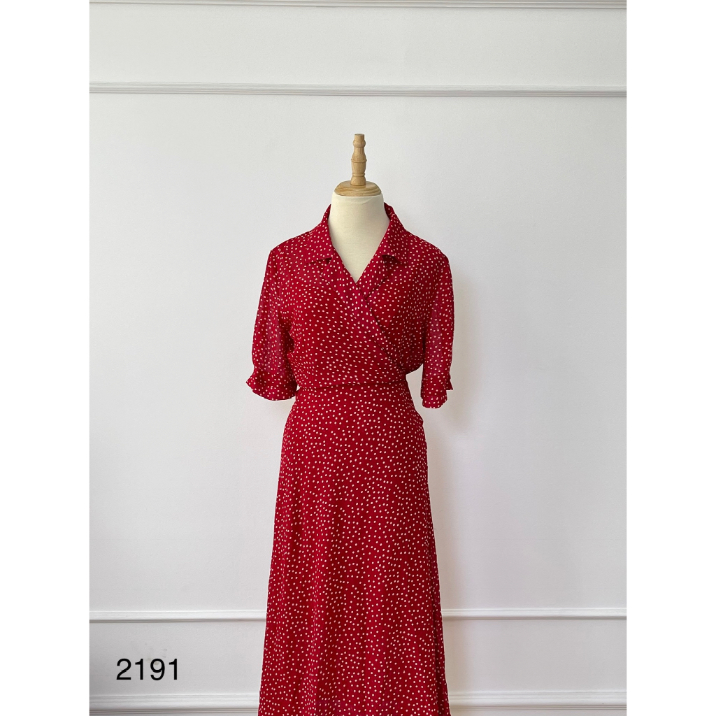V2191 Váy chấm bi MIN DESIGN Hàng hiệu chính hãng thời trang nữ màu đỏ trắng size M Secondhand thanh lý ký gửi