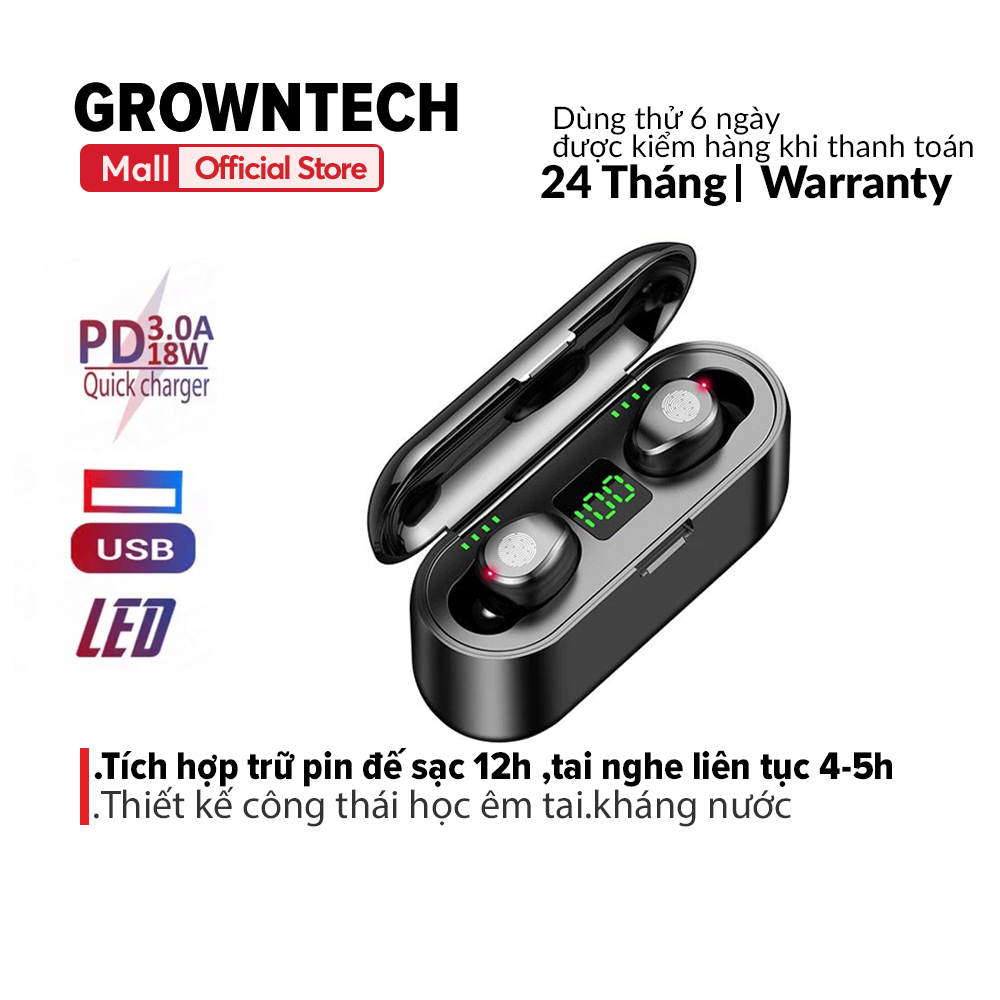 Tai nghe nhét tai GrownTech bluetooth TWS F9 PRO 5.0 có hộp sạc