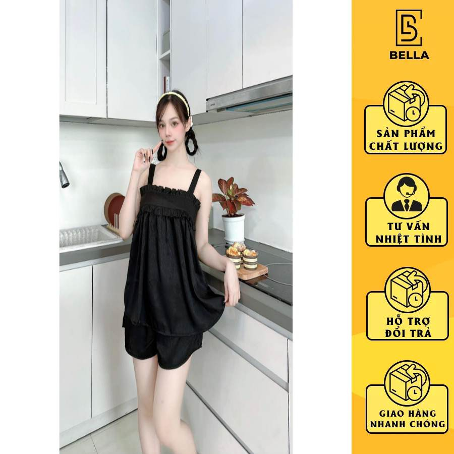 Đồ ngủ Bella.boutique0202 2 dây nơ bèo ngực chất gấm xước