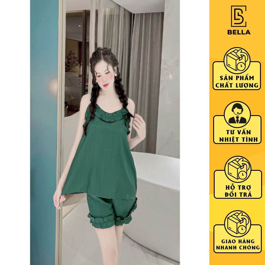 Bộ ngủ Bella.boutique0202 mặc nhà,bộ pijama hai dây siêu dễ thương lụa gấm