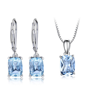 Bộ dây chuyền, bông tai bạc sky blue topaz phong thủy may mắn Udumbara