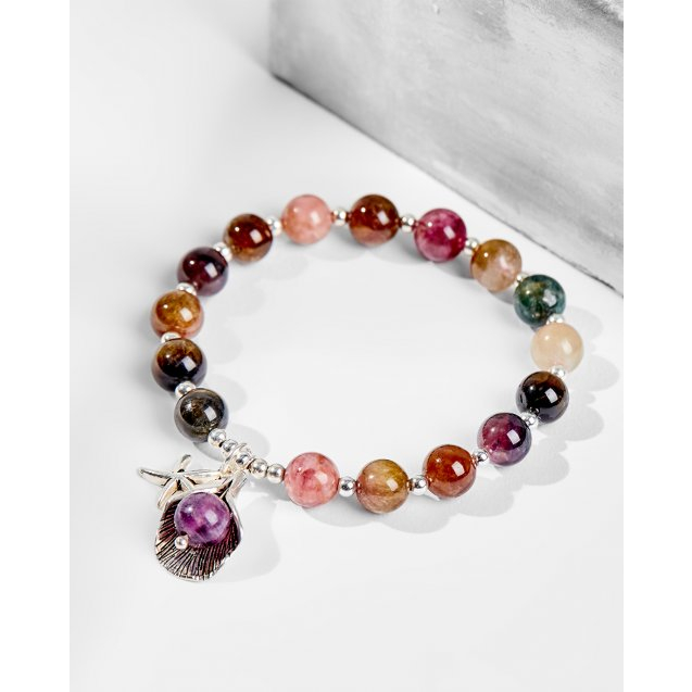 Vòng tay đá tourmaline charm bạc 925 sao biển tài lộc may mắn phong thủy Udumbara