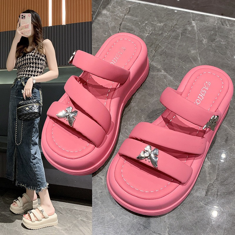 Dép Nữ Quai Ngang Phụ Kiện Hình Bướm, Dép Đế Cao 6cm Hàng Cao Cấp