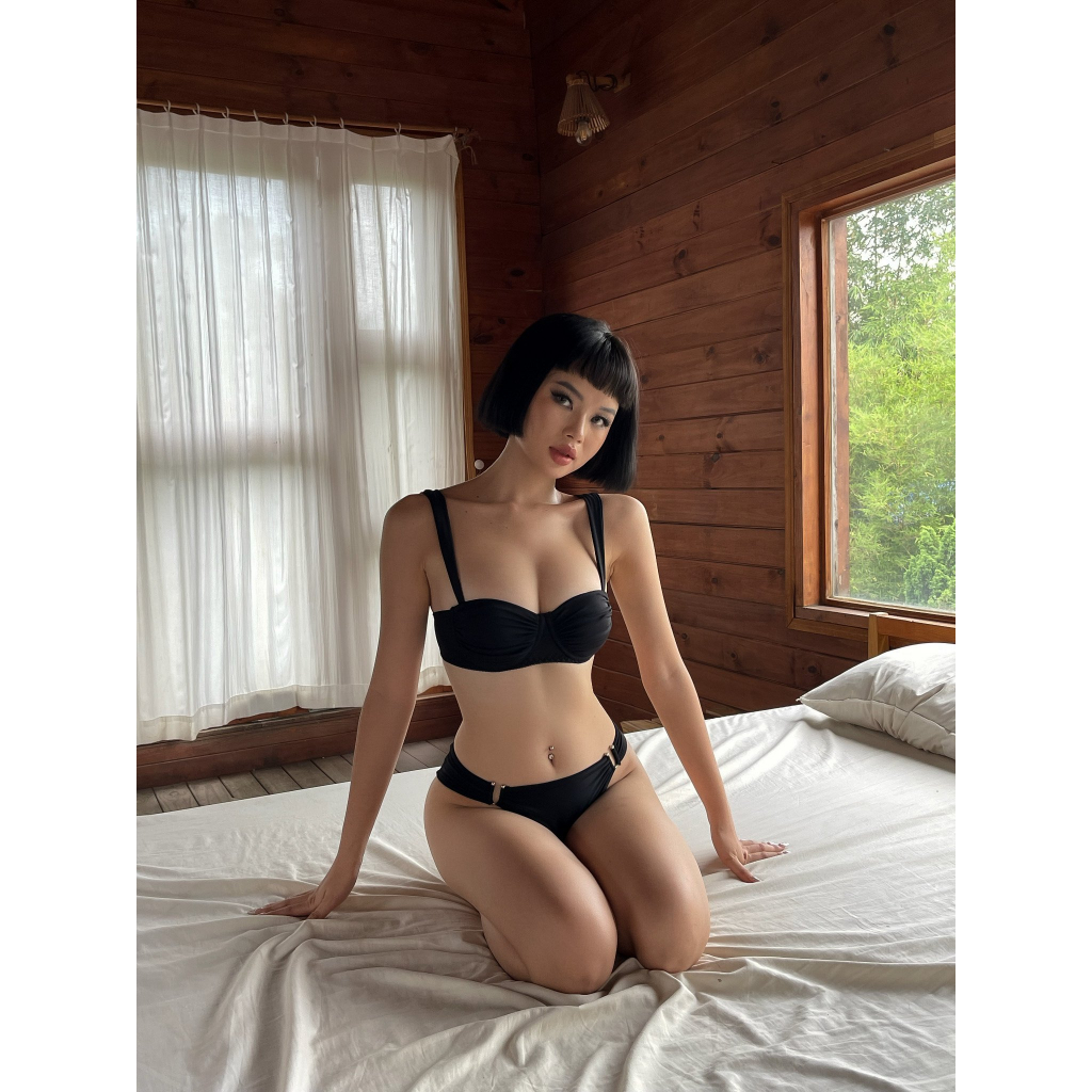 Azura | Bikini 2 Mảnh Đồ Bơi Hai Mảnh Có Mút Nâng Ngực Co Giãn Màu Trắng Đen Sexy Thiết Kế La Perbra