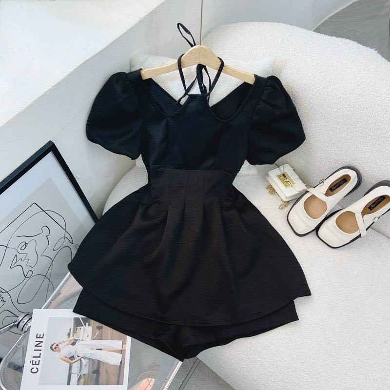 Sét bộ áo xếp ly cổ yếm tay phồng sang chảnh , phù hợp cho mọi loại tiệc