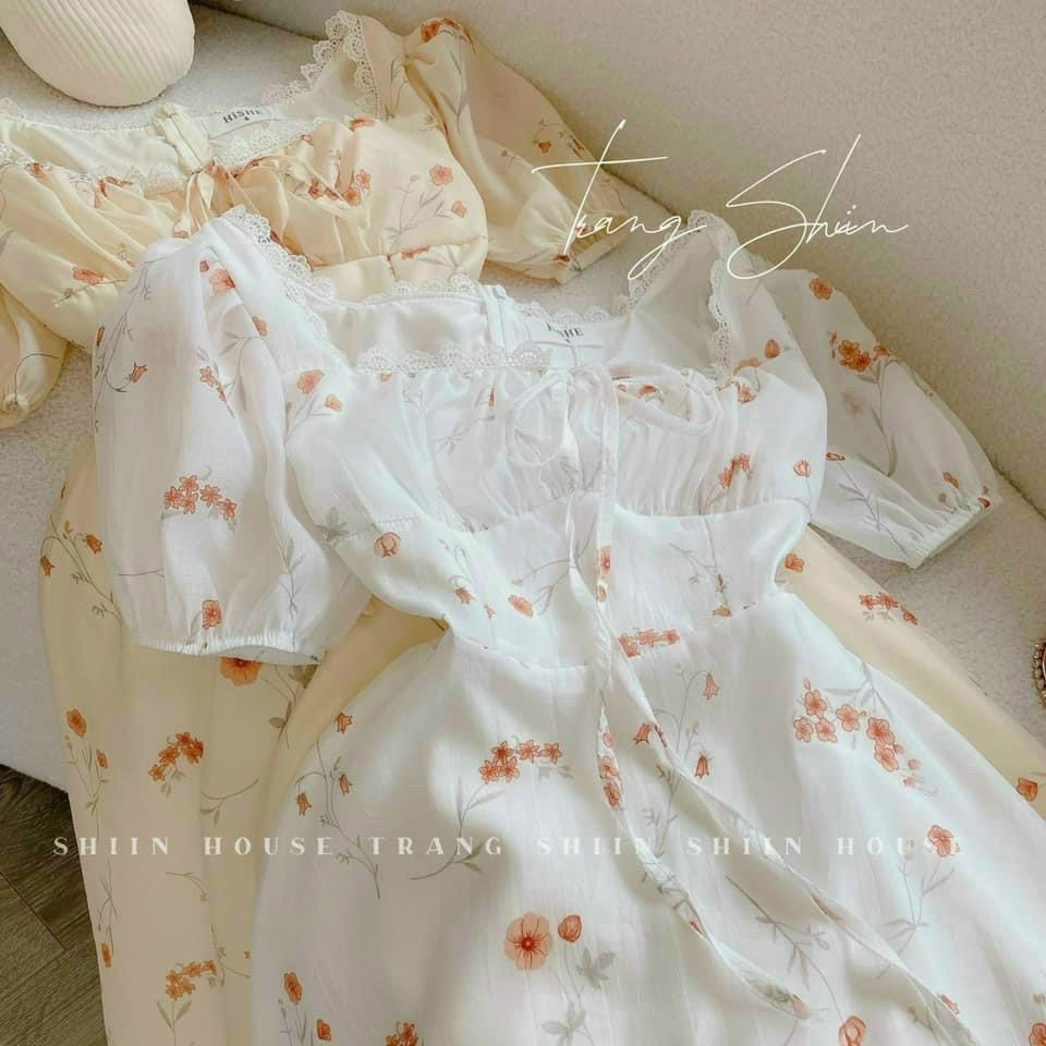 Đầm voan hoa phối ren họa tiết hoa mảnh mai tôn lên sự nữ tính cho những nàng thơ