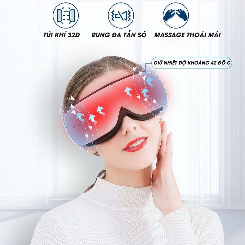 Máy massage mắt thông minh ED-1108, HY-O5 Cao cấp,Công Nghệ Áp Suất Túi Khí Kèm Nhiệt, Ấn Huyệt, Mát Xa Mắt