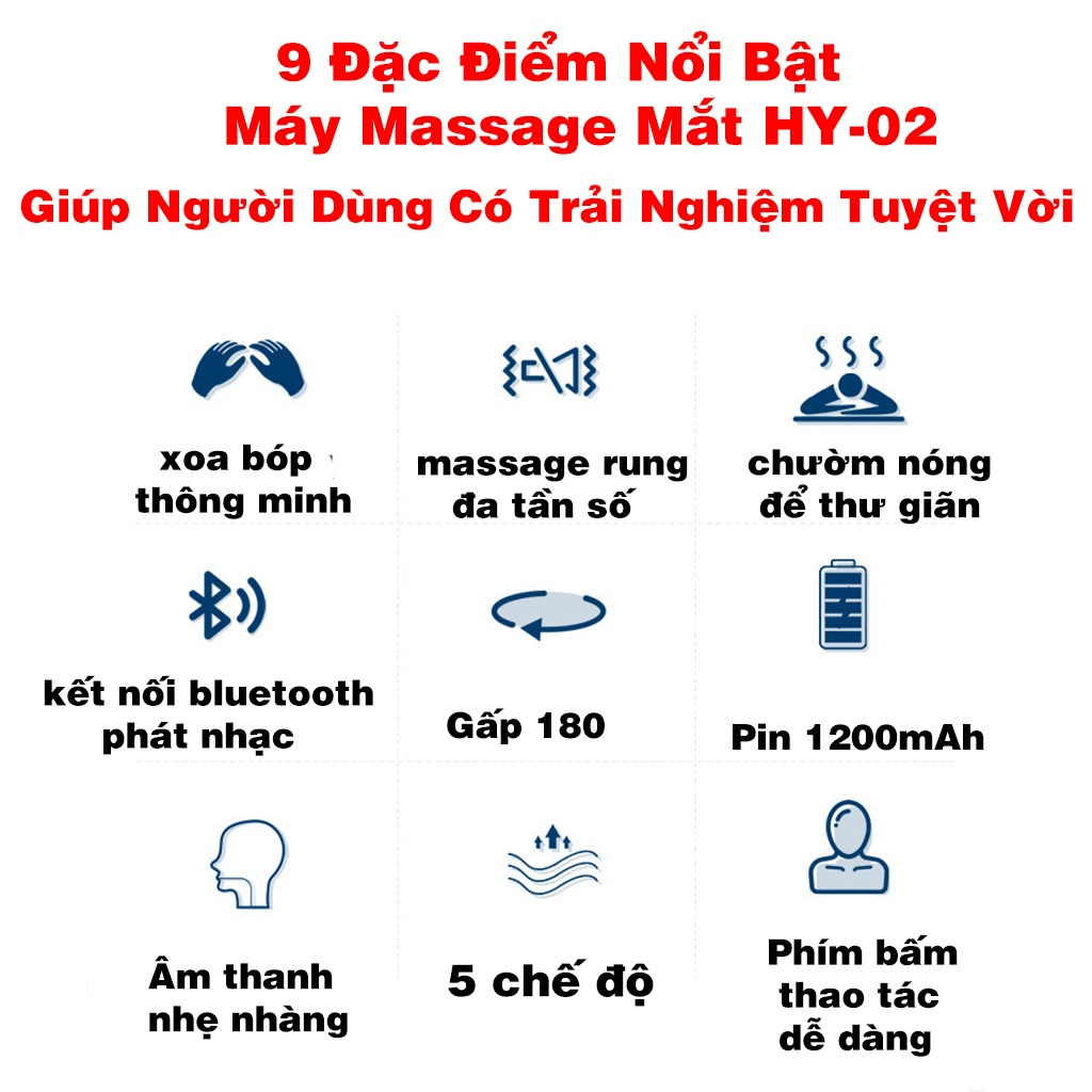 Máy massage mắt thông minh ED-1108, HY-O5 Cao cấp,Công Nghệ Áp Suất Túi Khí Kèm Nhiệt, Ấn Huyệt, Mát Xa Mắt