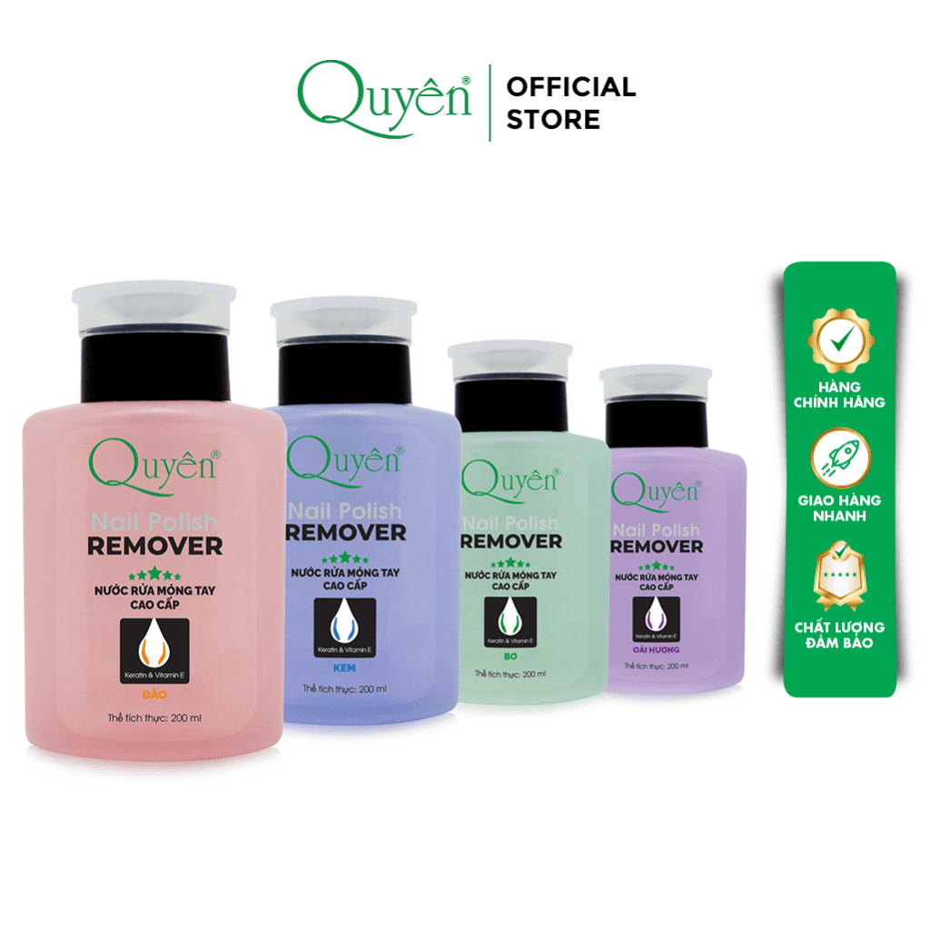 Nước Rửa Dưỡng Móng Tay Cao Cấp Hương (Bơ, Kem, Đào, Lavender) Mỹ Phẩm Quyên Acetone tẩy móng 200ml