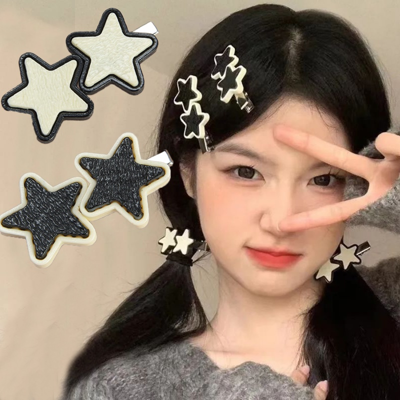 ⚡Kẹp Tóc Ngôi Sao Năm Cánh Màu Trắng Đen Phong Cách Hàn Quốc Dễ Thương Cho Nữ