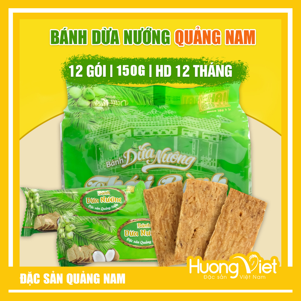 bánh dừa nướng Quảng Nam 150g, đặc sản bánh dừa nướng Quảng Nam thương hiệu Thái Bình [Túi 10 bánh]