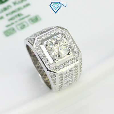 Nhẫn bạc nam Moissanite 8ly xi bạch kim kèm thẻ tra cứu đá sang trọng NNAM0023 - Trang Sức TNJ