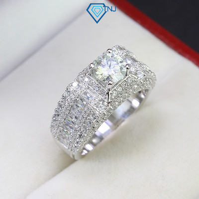 Nhẫn bạc nam Moissanite 6.5ly mạ bạch kim kèm thẻ tra cứu đá cao cấp NNAM0027 - Trang Sức TNJ