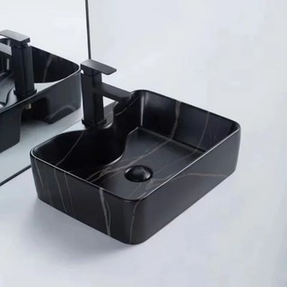 Lavabo sứ đặt bàn, lavabo sứ màu đen vân đá marble