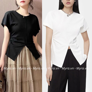 Áo thun zip tay gập, có nhún eo + bổ thân giữa myra