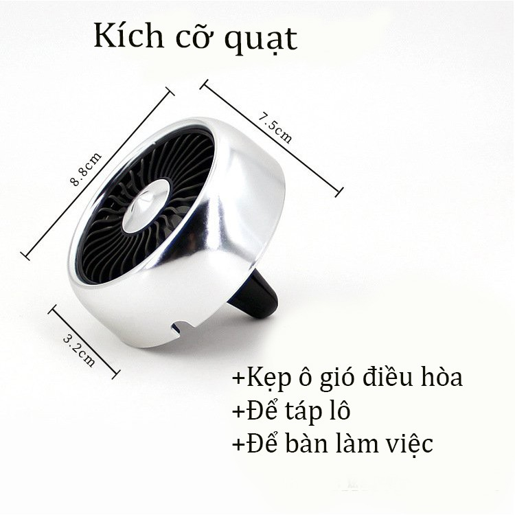 Quạt ô tô mini để xe .Gắn cửa gió điều hòa, kết hợp đèn led. Giúp xe hơi tiết kiệm nhiên liệu hơn khi thời tiết nóng
