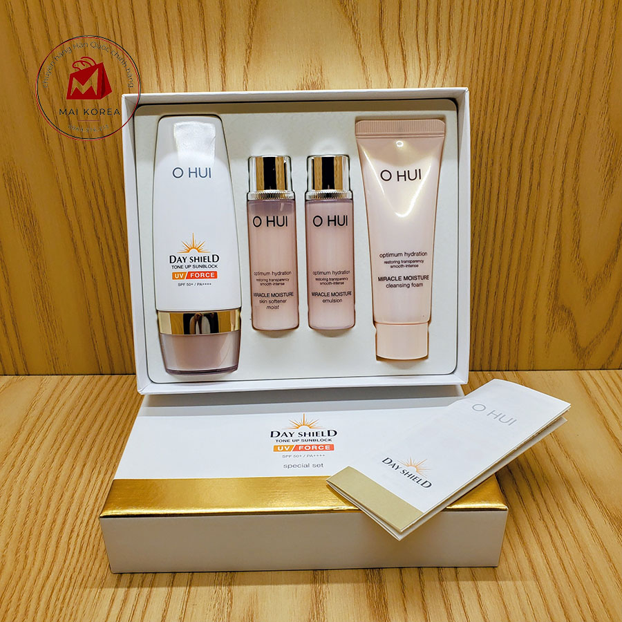 Set kem chống nắng Ohui Day Shield UV Force nâng tone 4 món mẫu mới cao cấp