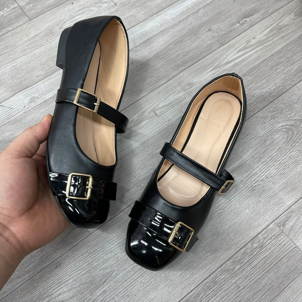 Giày búp bê nữ đế bệt phối màu quai ngang