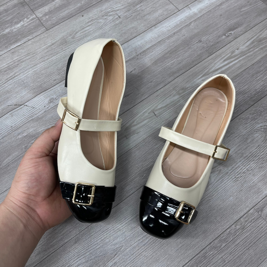 Giày búp bê nữ đế bệt phối màu quai ngang