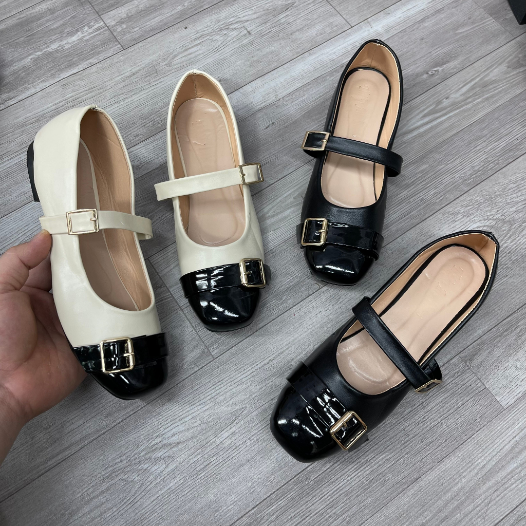 Giày búp bê nữ đế bệt phối màu quai ngang