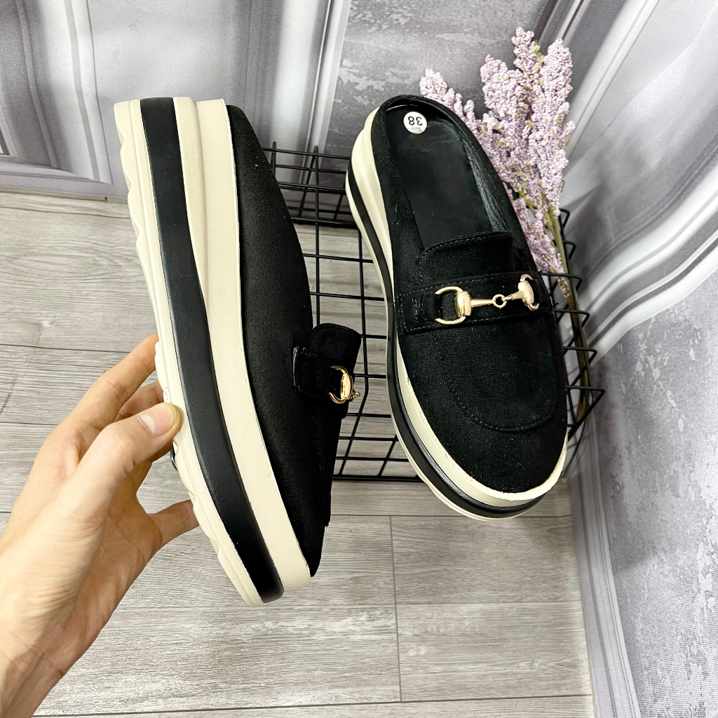 Sục nữ đế xuồng PU 7 phân chất da lộn mũi tròn