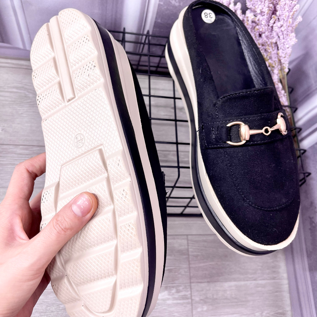 Sục nữ đế xuồng PU 7 phân chất da lộn mũi tròn