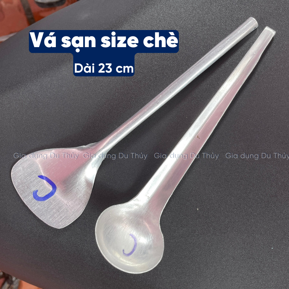 Vá nhôm bay múc nước lèo (muôi nhôm), sạn nhôm bay (cái xẻng, xủn) chiên cá xào đồ ăn đủ size nhỏ lớn của kho Du Thủy