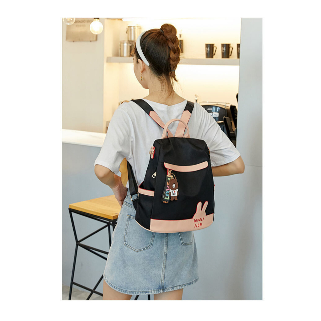 Balo Vải Oxford Tặng Kèm Móc Gấu Phong Cách Hàn Quốc Dành Cho Nữ #B612