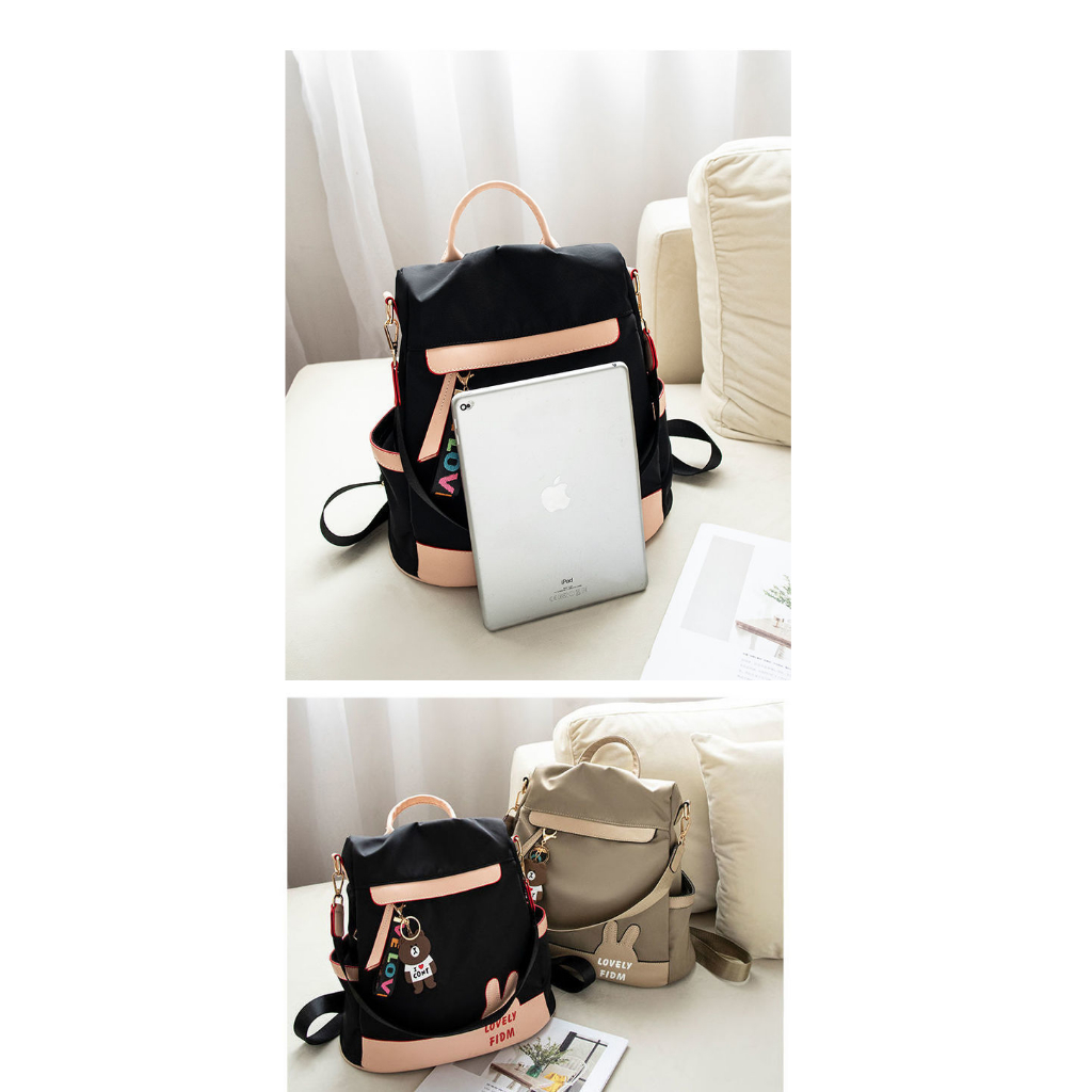 Balo Vải Oxford Tặng Kèm Móc Gấu Phong Cách Hàn Quốc Dành Cho Nữ #B612
