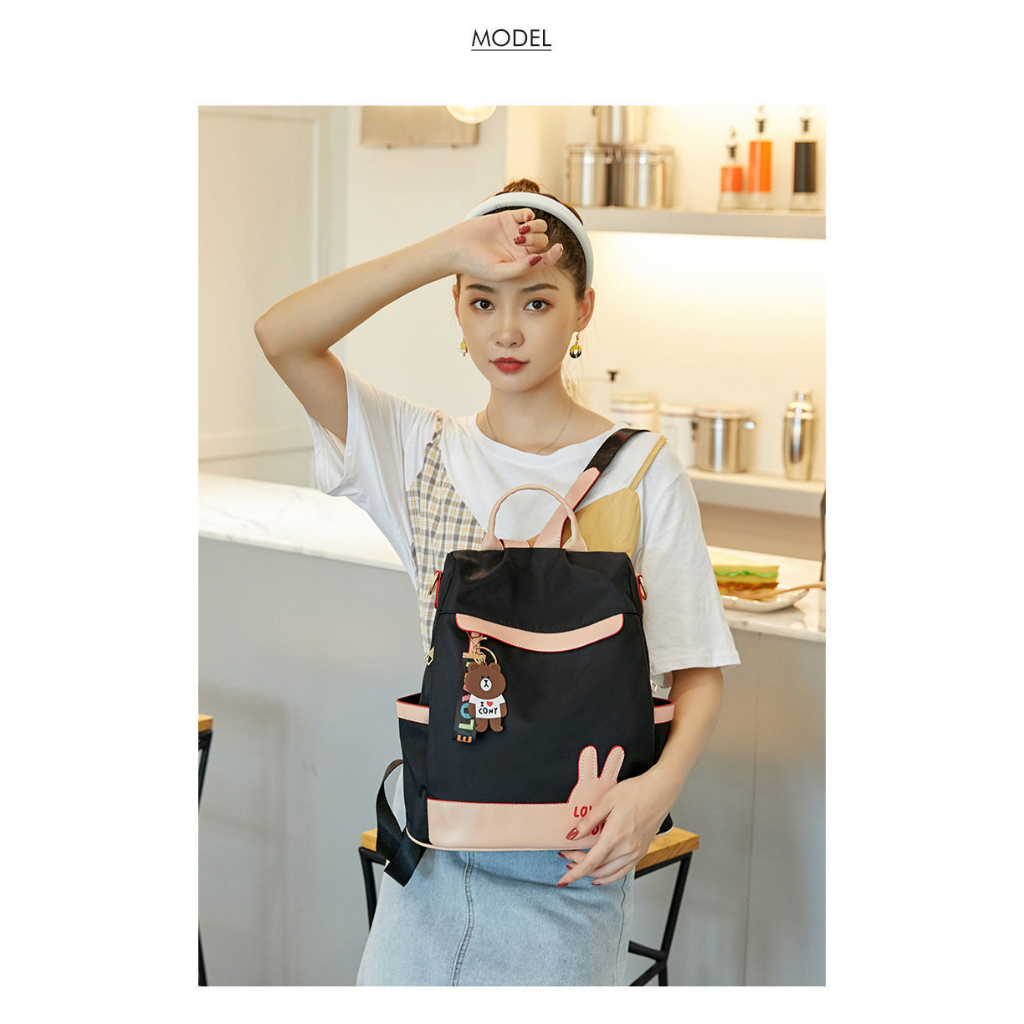 Balo Vải Oxford Tặng Kèm Móc Gấu Phong Cách Hàn Quốc Dành Cho Nữ #B612