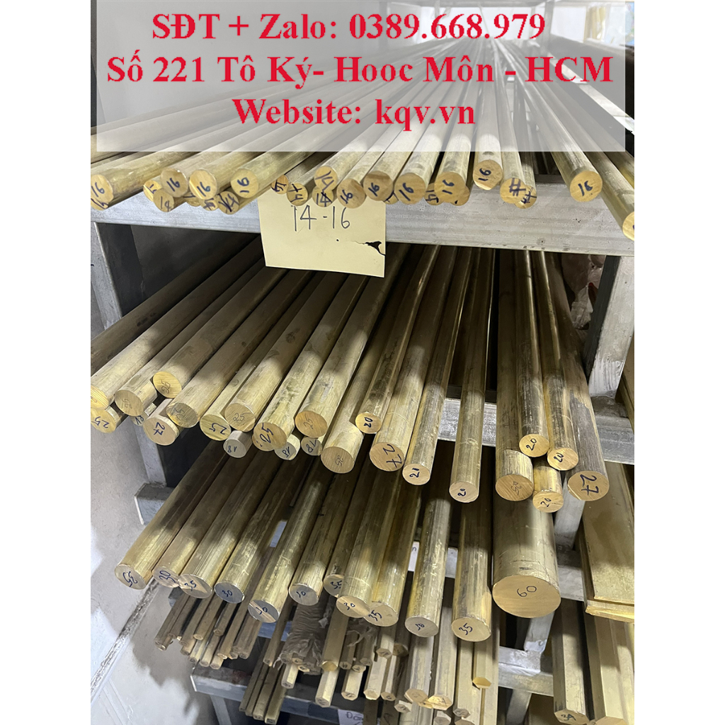 Đồng vàng tròn đặc phi 16 dài 1m