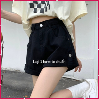 Quần short nữ ống rộng cạp cao quần đùi JEANS gập gấu chun thật FORM RỘNG CHUẨN Mã QD006