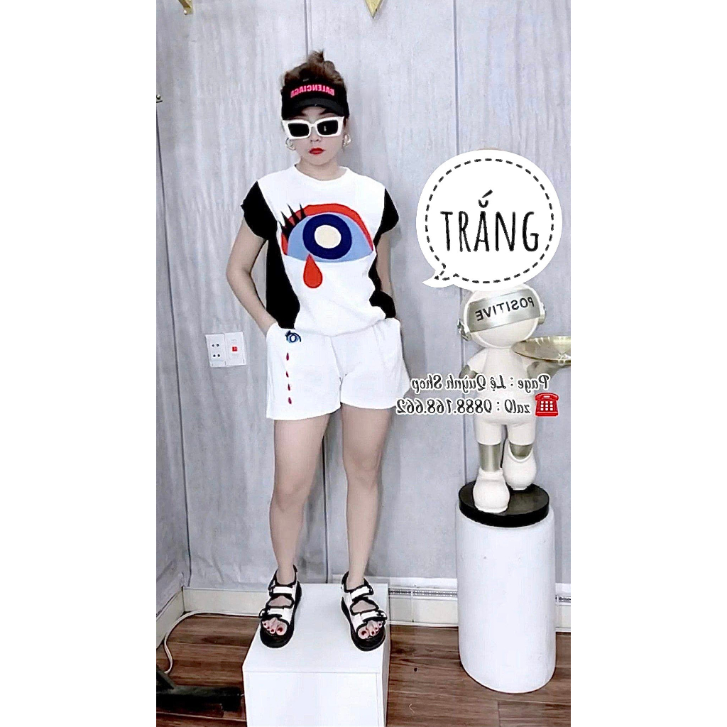Bộ đồ nữ in họa tiết hình mắt , chất cotton xu, form dáng basic,phù hợp mặc nhà,du lịch,thể thao