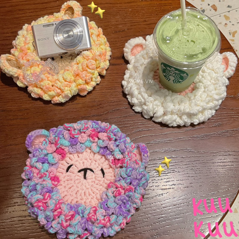 Đế lót ly bằng len || Hình Cừu ngốk đáng yêu nhiều màu sắc || Siêu to || MOME.VN