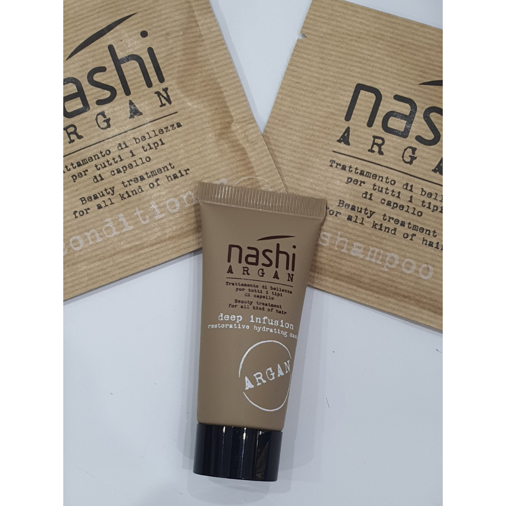 Bộ dầu gội xả và tinh dầu chăm sóc tóc Nashi Argan Travel Kit 30ml- 10ml Hàng chính hãng