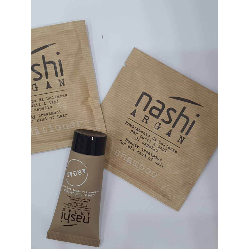 Bộ dầu gội xả và tinh dầu chăm sóc tóc Nashi Argan Travel Kit 30ml- 10ml Hàng chính hãng