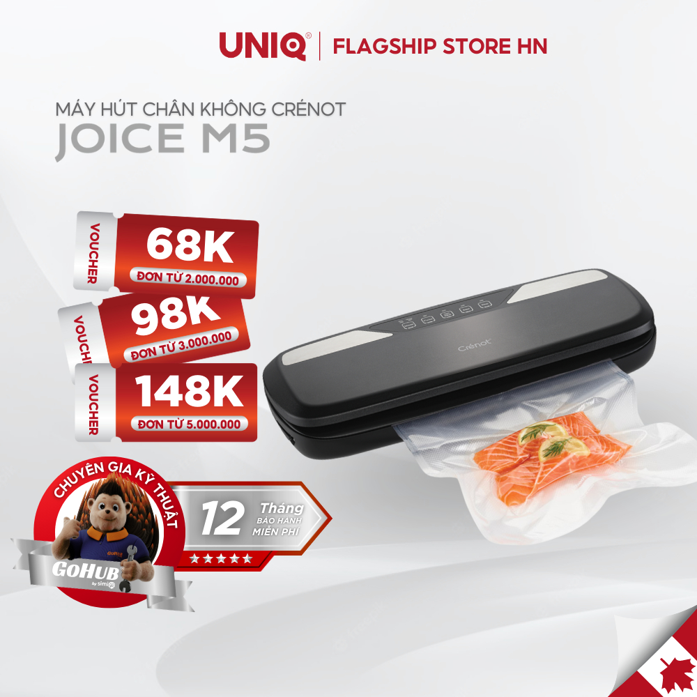 Máy Hút Chân Không Crenot Joice M5 Hàn Không Kén Túi Bảo Quản Thực Phẩm An Toàn, Tặng Kèm 10 Túi Nhám