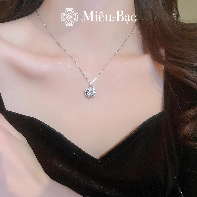 Dây chuyền bạc nữ Miêu Bạc vòng cổ đá tròn trắng sang chảnh bạc 925 thời trang phụ kiện trang sức D400763
