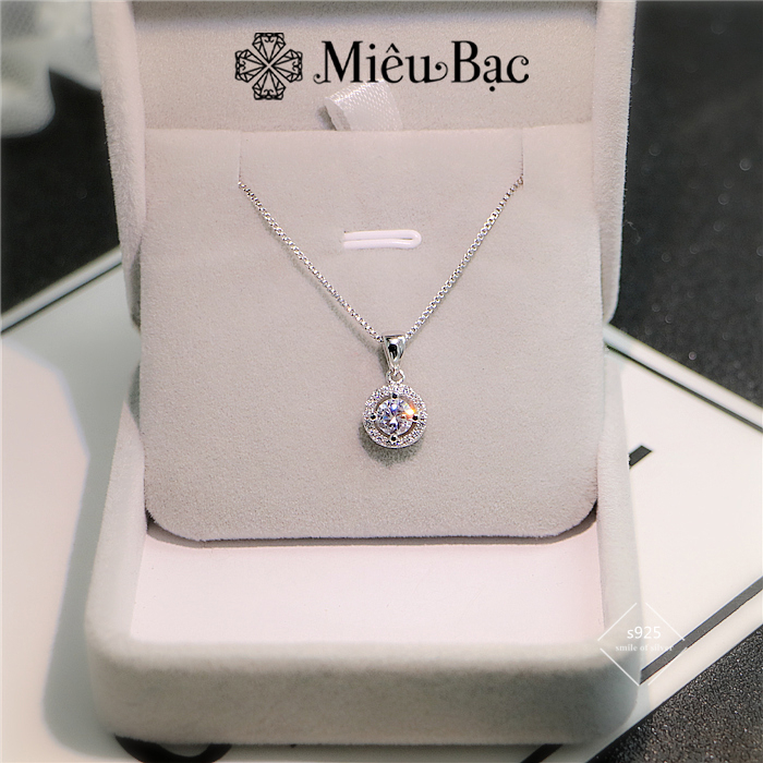 Dây chuyền bạc nữ Miêu Bạc vòng cổ đá tròn trắng sang chảnh bạc 925 thời trang phụ kiện trang sức D400763